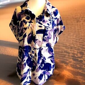 VTG 90s Hawaiian Purple Floral Button Down Shirt Retro Women’s XL Fairy Granny